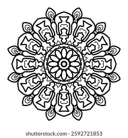 Mandala. Greek round tribal ethnic mandala pattern. Black and white geometric ornamental background. Abstract patterned round mandala design. Zigzag lines, shapes, rhombus.