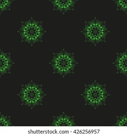Mandala green. Black background. Green color.
