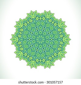 Mandala. Green round ornament pattern.