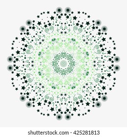 Mandala green. White background.