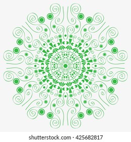 Mandala green. White background.