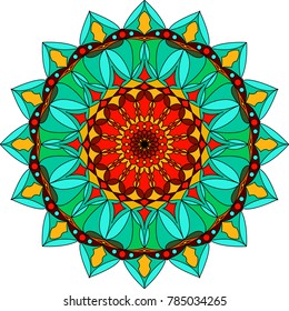 Mandala green, yellow and red colors