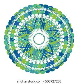 Mandala green-blue colors. Stars inside. Oriental motives.