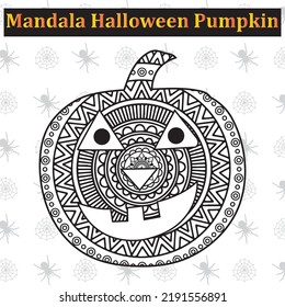 Mandala Halloween Pumpkin Coloring Book For Adult Vector Illustration