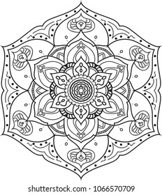 mandala hand drawing black and white Decorative mandala isolated on white background. Indian ornament. Vector illustration. Hand drawn background.