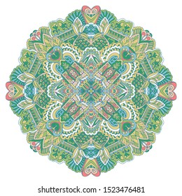 Mandala Hand drawn background. Oriental, Arabic, Indian, abstract doodle and floral motifs. Best for tapestry, neckerchief