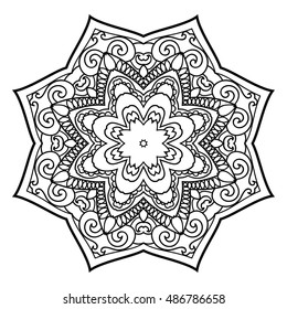 Mandala hand drawn design. Can be used like Coloring page. Vintage oriental round decorative element. vector illustration.