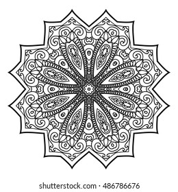 Mandala hand drawn design. Can be used like Coloring page. Vintage oriental round decorative element. vector illustration.