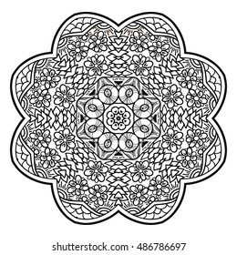 Mandala hand drawn design. Can be used like Coloring page. Vintage oriental round decorative element. vector illustration.