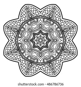 Mandala hand drawn design. Can be used like Coloring page. Vintage oriental round decorative element. vector illustration.