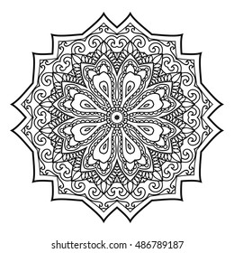 Mandala hand drawn design. Can be used like Coloring page. Vintage oriental round decorative element. vector illustration.