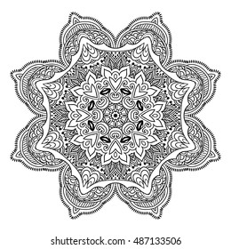 Mandala hand drawn design. Can be used like Coloring page. Vintage oriental round decorative element. vector illustration.
