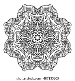 Mandala hand drawn design. Can be used like Coloring page. Vintage oriental round decorative element. vector illustration.