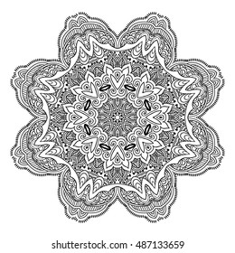 Mandala hand drawn design. Can be used like Coloring page. Vintage oriental round decorative element. vector illustration.