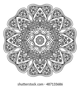 Mandala hand drawn design. Can be used like Coloring page. Vintage oriental round decorative element. vector illustration.