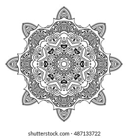 Mandala hand drawn design. Can be used like Coloring page. Vintage oriental round decorative element. vector illustration.