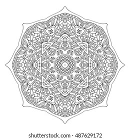Mandala hand drawn design. Can be used like Coloring page. Vintage oriental round decorative element. vector illustration.