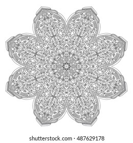 Mandala hand drawn design. Can be used like Coloring page. Vintage oriental round decorative element. vector illustration.