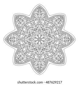 Mandala hand drawn design. Can be used like Coloring page. Vintage oriental round decorative element. vector illustration.