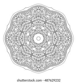 Mandala hand drawn design. Can be used like Coloring page. Vintage oriental round decorative element. vector illustration.