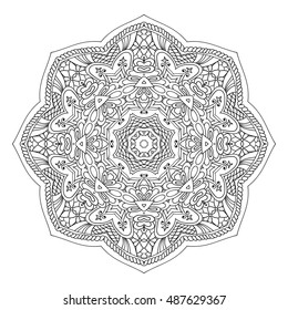 Mandala hand drawn design. Can be used like Coloring page. Vintage oriental round decorative element. vector illustration.
