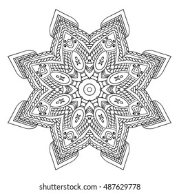 Mandala hand drawn design. Can be used like Coloring page. Vintage oriental round decorative element. vector illustration.
