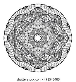 Mandala hand drawn design. Can be used like Coloring page. Vintage oriental round decorative element. vector illustration.