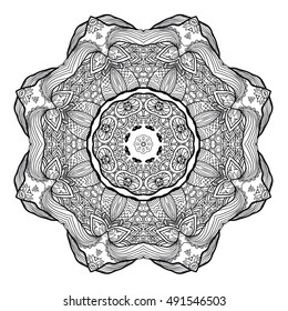 Mandala hand drawn design. Can be used like Coloring page. Vintage oriental round decorative element. vector illustration.