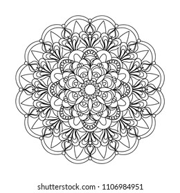 Mandala with hand drawn  elements in Arabic, Indian, turkish, pakistan motifs. Image for anti-stress therapy, adult coloring books, tattoo, decorate dishes and stationery,  wall art and mural. eps 10
