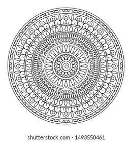 Mandala with hand drawn  elements in arabic, Indian, ethnic motifs. Image for anti-stress therapy, adult coloring books, tattoo, decorate dishes and stationery,  wall art and mural. eps 10