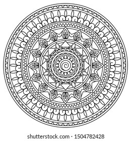 Mandala with hand drawn elements in arabic, Indian, ethnic motifs. Image for anti-stress therapy, adult coloring books, tattoo, decorate dishes and stationery,  wall art and mural. eps 10
