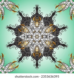 Mandala with hand drawn elements and flowers in Arabic, Indian, turkish, pakistan, ottoman motifs.