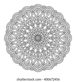 Mandala with hand drawn elements. Image for adult and children coloring books, pages, tattoo. For decorate dishes, cups, porcelain, ceramics. Vector illustration - eps 10.