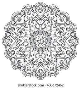 Mandala with hand drawn elements. Image for adult and children coloring books, pages, tattoo. For decorate dishes, cups, porcelain, ceramics. Vector illustration - eps 10.