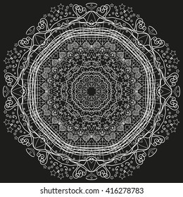 Mandala hand drawn. Magic dreams. Black background