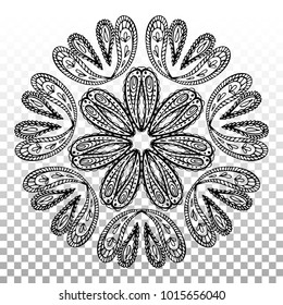 Mandala. Hand drawn oriental arabesque ornament. Indian, islamic, ottoman motif. Adult coloring book pages template.