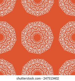 Mandala Hand drawn seamless ornament in orange color. Endless oriental background