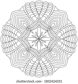 Mandala hand drawn and traced. Outline vector illustration isolated on white background. Coloring page for adults and kids. Tattoo template. Design element for cards and invitations.

