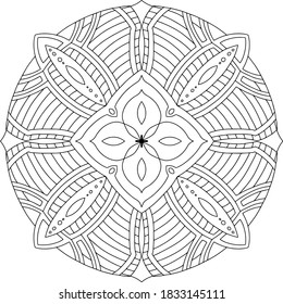 Mandala hand drawn and traced. Outline vector illustration isolated on white background. Coloring page for adults and kids. Tattoo template. Design element for cards and invitations.
