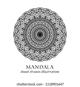 Mandala hand drawn vector illustration. Black and white anti stress decorative ethnic ornament. Oriental design element for coloring