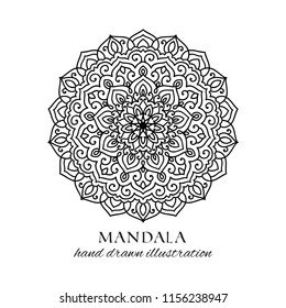 Mandala hand drawn vector illustration. Black and white anti stress decorative ethnic ornament. Geometric ornate design element
