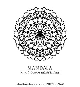 Mandala hand drawn vector illustration for coloring. Black and white anti stress decorative ethnic ornament. Oriental design element