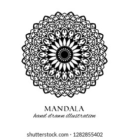 Mandala hand drawn vector illustration for coloring. Black and white anti stress decorative ethnic ornament. Oriental design element