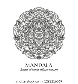 Mandala hand drawn vector illustration. Black and white anti stress decorative ethnic ornament. Geometric ornate design element