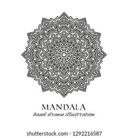 Mandala hand drawn vector illustration. Black and white anti stress decorative ethnic ornament. Geometric ornate design element