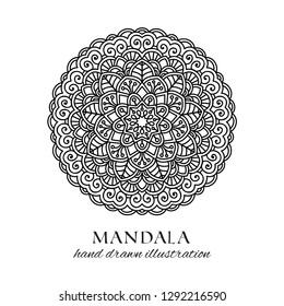 Mandala hand drawn vector illustration. Black and white anti stress decorative ethnic ornament. Geometric ornate design element
