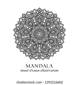Mandala hand drawn vector illustration. Black and white anti stress decorative ethnic ornament. Geometric ornate design element