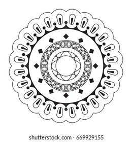 Mandala hand drawn zentangle. Image for backgrounds and adult coloring pages, books. Vector illustration