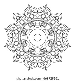 Mandala hand drawn zentangle. Image for backgrounds and adult coloring pages, books. Vector illustration
