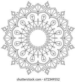 Mandala hand drawn zentangle. Image for backgrounds and adult coloring pages, books. Vector illustration